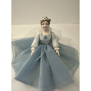Vintage MCM Porcelain Ballerina Blue Tulle Skirt Music Box 50’s- 60’s Home Decor